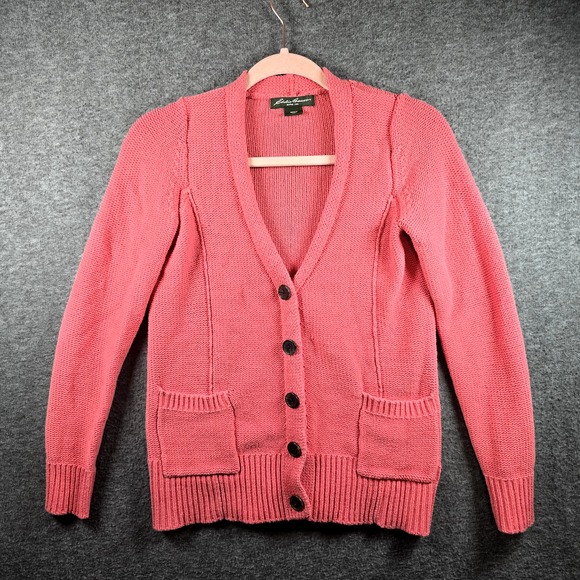 Eddie Bauer Sweaters - Eddie Bauer Women‎ XS Pink Coral Button Down Cardigan Sweater Pockets Girly Cute